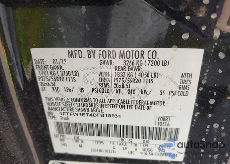 2013 Ford F-150 Fx4 из США, поврежденный, VIN 1FTFW1ET4DFB18931